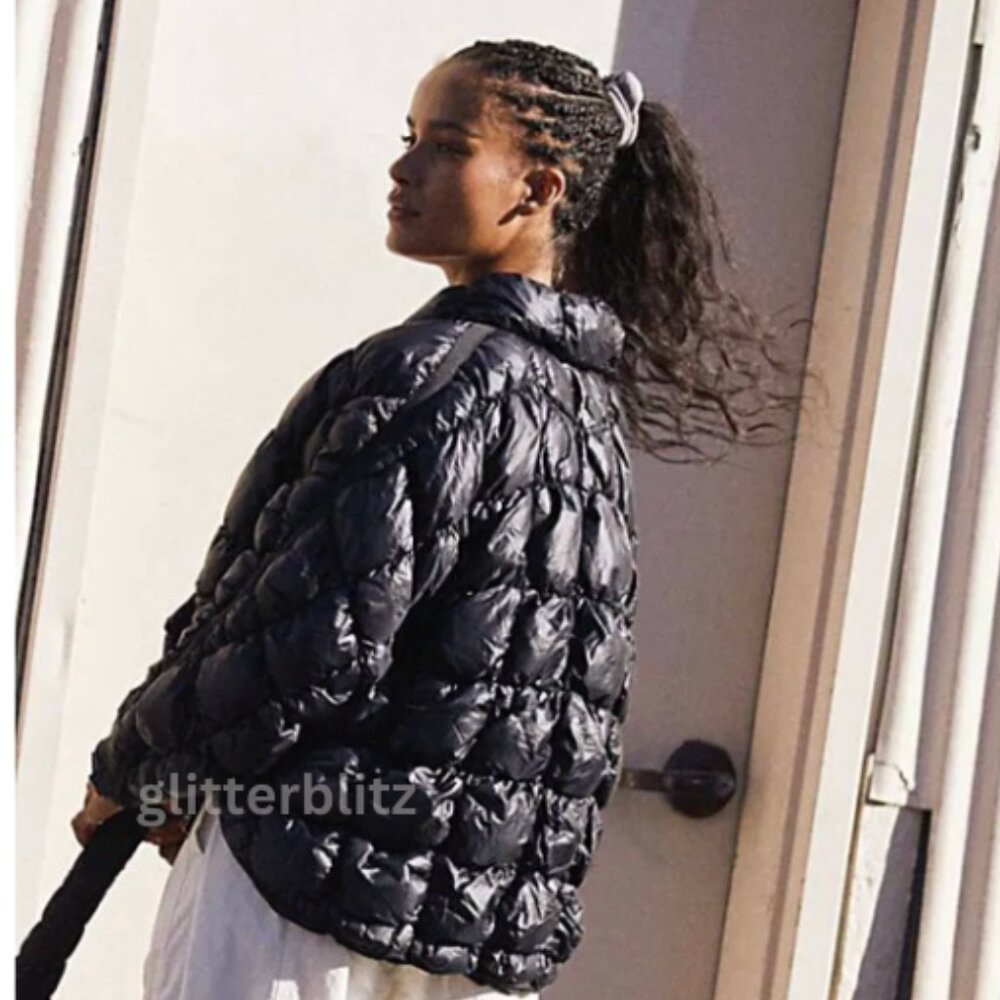 Free People Pippa Scrunchy Glossy Packable Puffer Jacket Black NWT - Picture 6 of 11